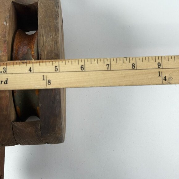 Antique Wooden Double Pulley Block w/ Metal Hook Rustic Farmhouse Barn Decor - Picture 14 of 14